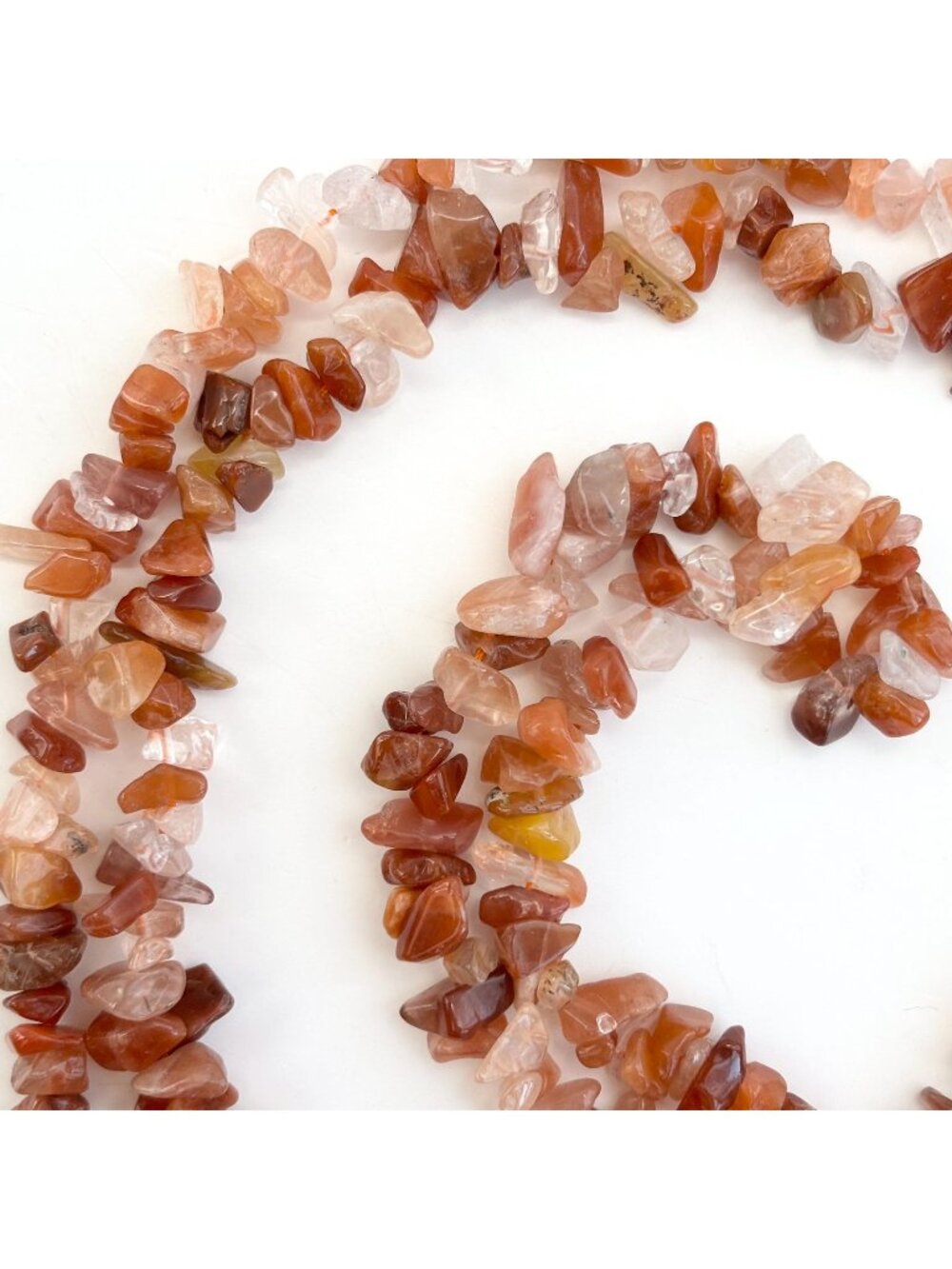 Orange Carnelian Chip Beaded Chip Long Stranded Vintage Necklace - 34"